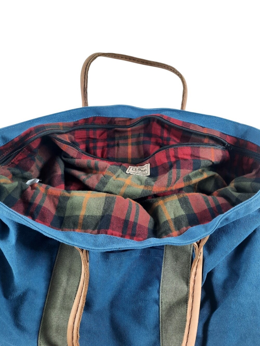 CBK Vtg LL Bean XL Sunwashed Canvas Field Tote Lined EUC Leather Slouchy Y2K - Picture 10 of 13